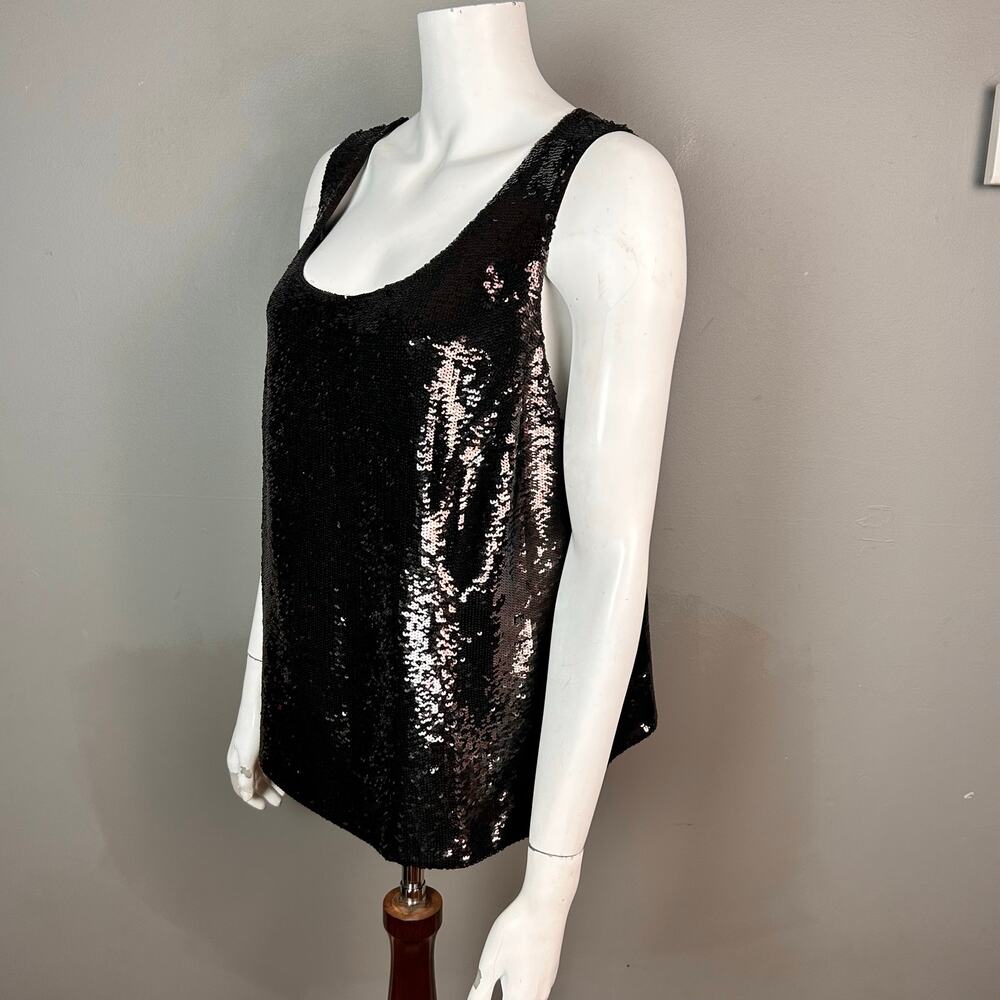 Lafayette 148 Top Size 1X tank cami sequin holiday event black Silk